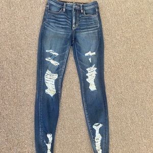American Eagle super high rise ripped jeans